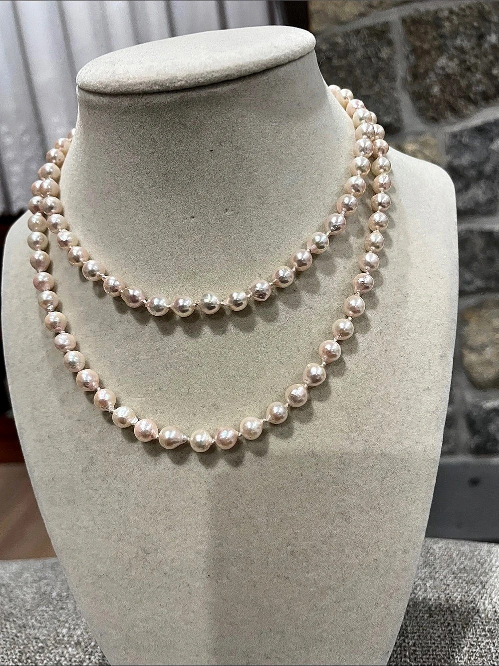 Freshwater Pearl Double Strand Necklace Pink & White